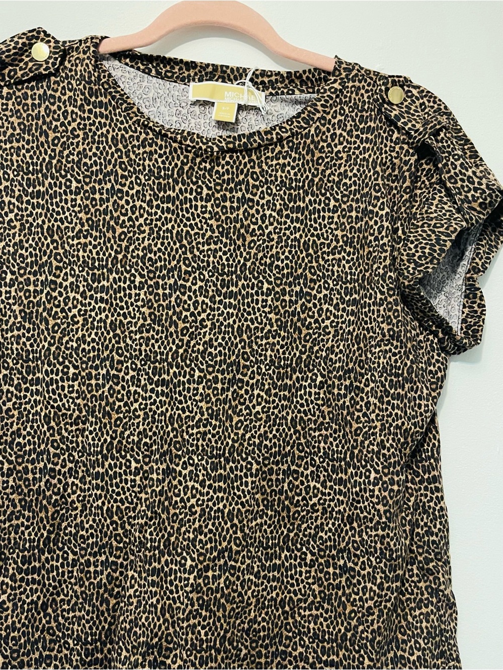 Michael Kors Leopard Print Short Sleeve Tee in Black and Tan